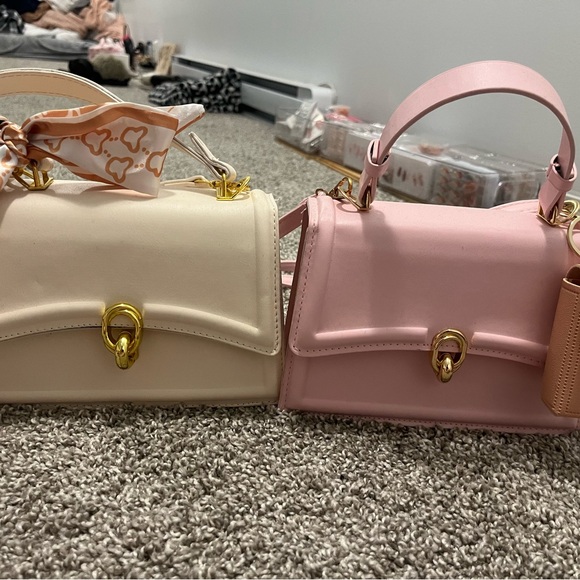 Handbags - Elegant Cream and Pink Handbag Set